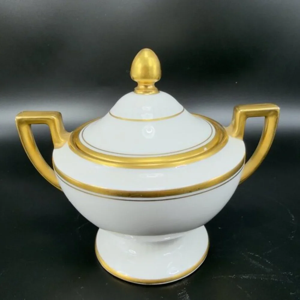 Antique Bavaria Tirschenreuth Fine Porcelain Sugar And Creamer Set Gold Trim VTG